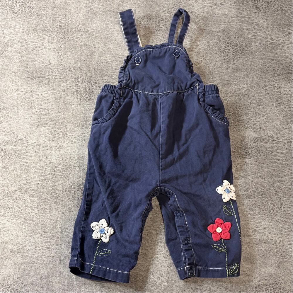 Navy Floral Embroidered Baby Overalls